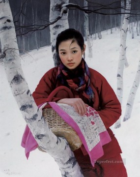 中国 Painting - 白樺の森 WYD 中国の女の子